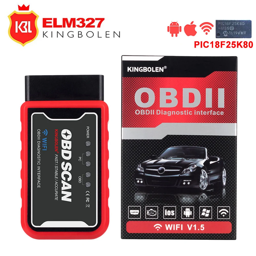 

OBD2 Car Diagnostic Tool ELM327 Wifi/Bluetooth For IOS/Android/Symbian For OBDII Protocol with PIC18F25K80 Chip OBDII Scanner