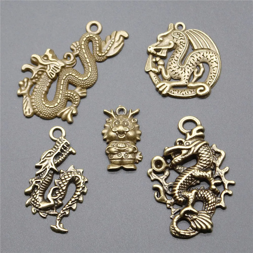 5pcs Dragon Pendant Charms Antique Bronze Color Dragon Charms Jewelry