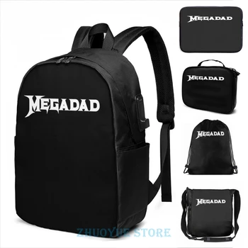 

Funny Graphic print Megadad USB Charge Backpack men School bags Women bag Travel laptop bag