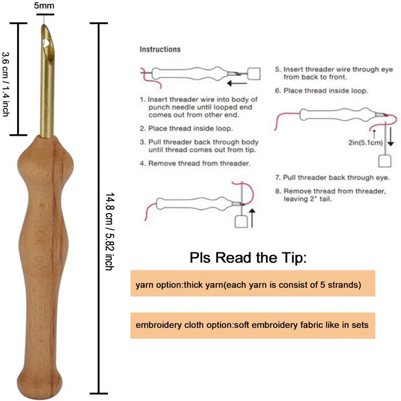 Wooden Magic Embroidery Pen Punch Needle Felting Threader Set Needlework Kit with Embroidery Hoop Fabric Cloth Set For Women (2)