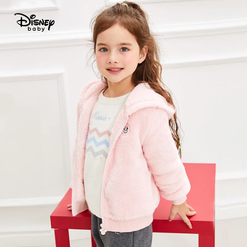 

Disney Children's Clothes Spring and Autumn Plus Velvet Jacket Baby Child Zipper Girl Shu Cotton Velvet Hooded Coat Baby Clothes