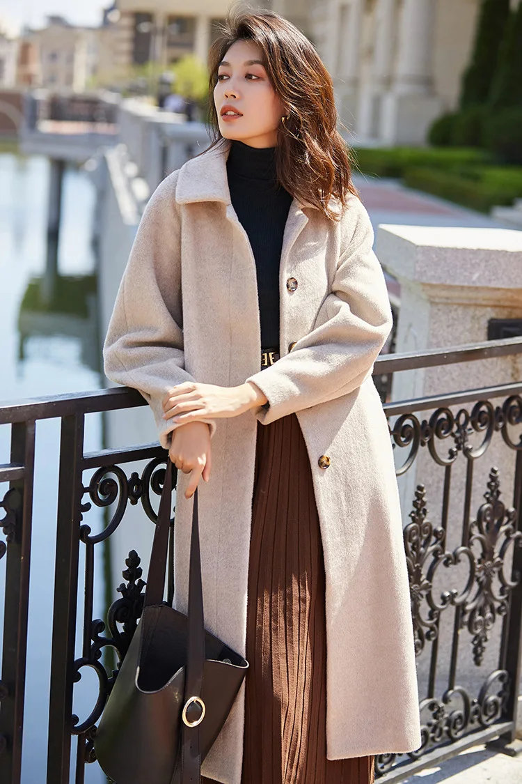 Шерстяное пальто новое зимнее шерстяное пальто женское шелковое бархатное Свободное пальто из шерсти альпаки теплое длинное женское пальто