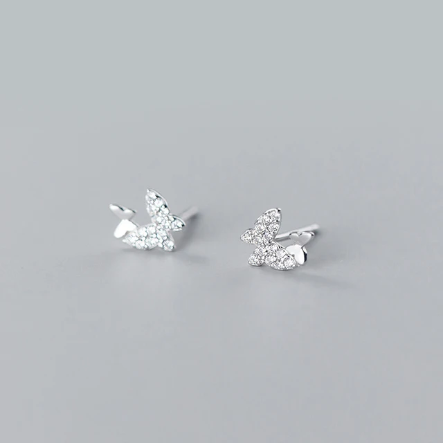 Modian Pure 925 Sterling Silver Clear CZ Sweet Cute Flying Butterfly Stud Earrings for Women Fashion Insect Ear Pin Fine Jewelry Double Style
