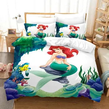 

Cartoon Mermaid Bedroom Decor Bedding Set Girls Gift 100% Microfibe 1PC Duvet Cover with Pillowcases No Comforter Drop Ship