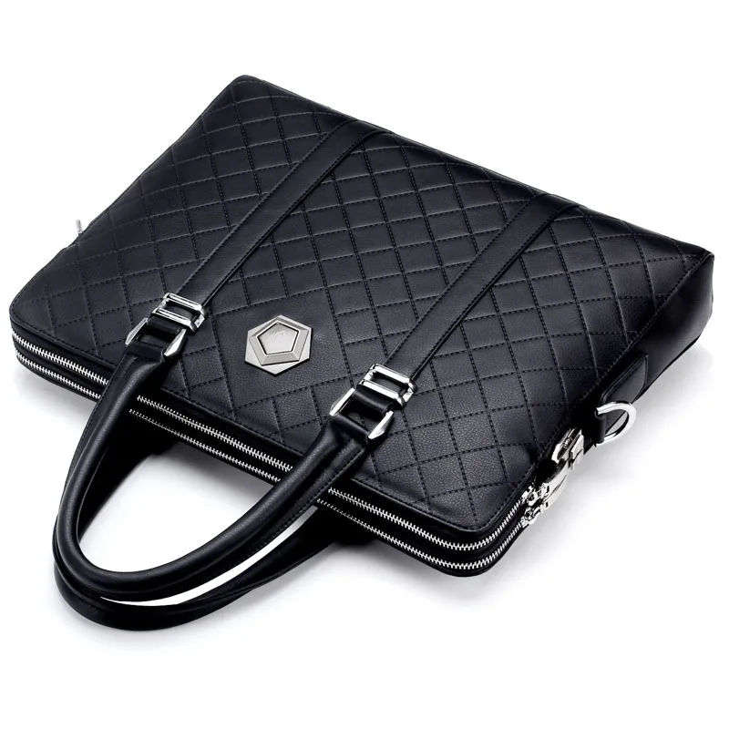 

Business password lock open classic black handbag men's Briefcase laptop tote large 14" laptop bags leather male messenger bag