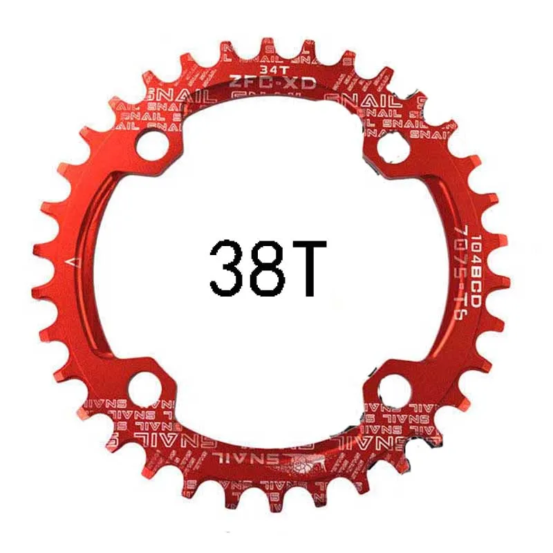red 38T MTB велосипедная круглая узкая широкая Звездочка 32 T/34 T/36 T/38 T/40 T/42 T 104BCD, велосипедная цепь, круг, коленчатый набор, одна пластина - Цвет: red 38T