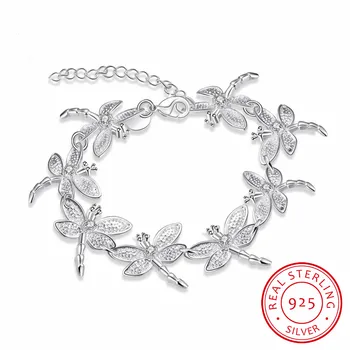 

Sweet 925 Sterling Silver Bracelets For Women Dazzling Micro CZ Zirconia Dragonfly Bracelet (18cm+5.5cm) pulseira