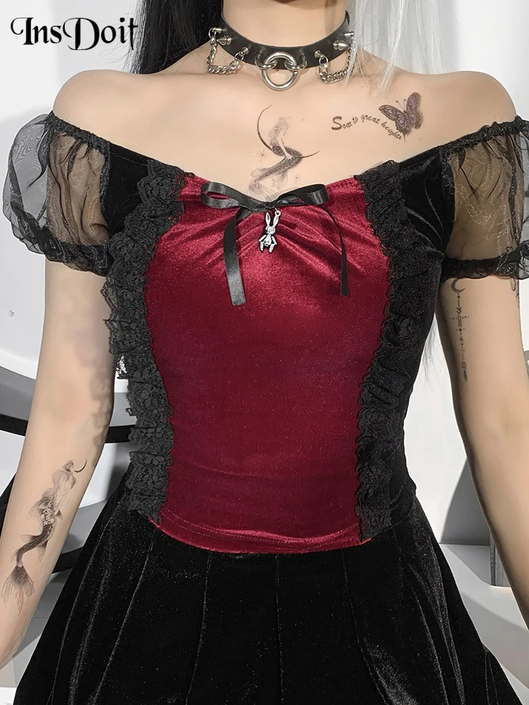 Женская бархатная футболка с рукавами-фонариками бантом | одежда