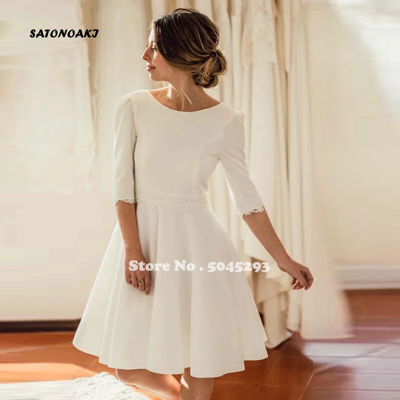 2020 великолепное короткое белое свадебное платье с глубоким вырезом и рукавами до