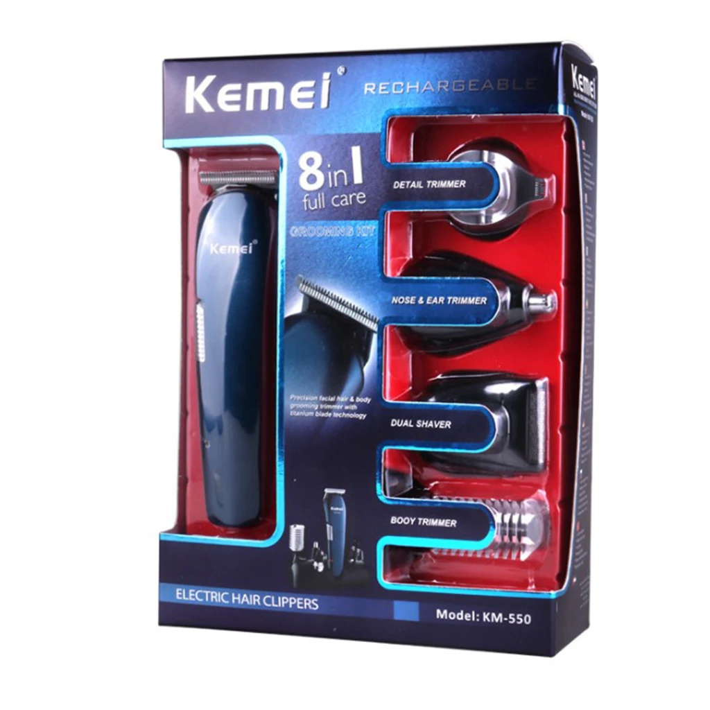 Kemei KM-550 Professional Electric Hair Clipper Rechargeable Cordless Beard Trimmer Men Body Nose Trimmer Razors Gift Sets 