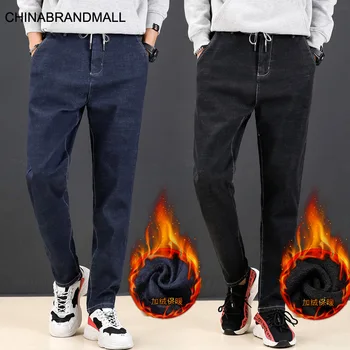 

Lzm8518 Two Color Plus Velvet Jeans Male Loose Elastic Force Big Size Leisure Cowboy Male Long Pants M-7xl