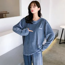 Осенне-зимний женский Пижамный пуловер с буквенным принтом в стиле пэчворк; Модный повседневный женский спортивный костюм в Корейском стиле; плотная женская пижама