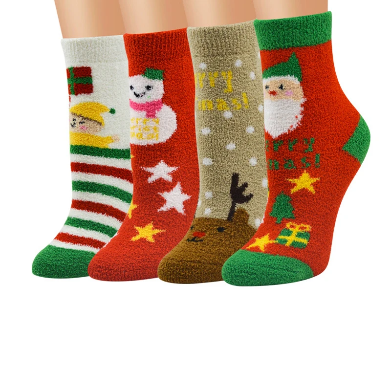 8 шт./лот, 4 пары новых женских носков, зимние теплые рождественские подарки, стерео-носки, мягкие хлопковые милые носки с Санта Клаусом и оленем, рождественские носки