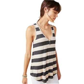 

Women Summer Casual Vest Top Sleeveless V-Neck Stripe Tank Tops Female Fashion Tops