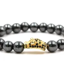 8 мм xhg53 серебро золото медь голова леопарда микро проложить cz Циркон кубический цирконий браслет гематит бисера Будда Браслеты Для Йоги