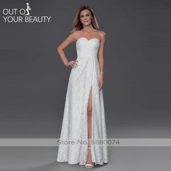 

Wedding Dress White 2020 New Lace Sleeveless Strapless Floor-length High Waist Zipper Embroidery Pleat Split Simple Banquet Robe