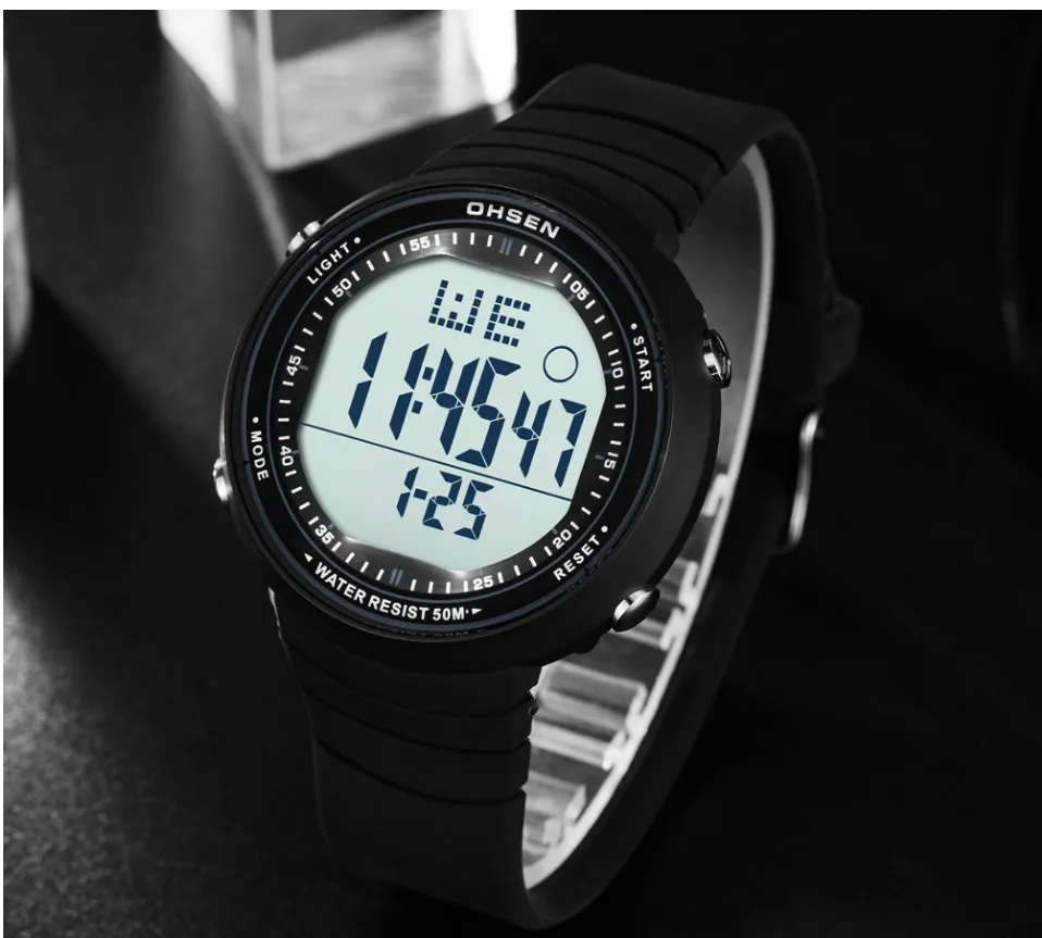 Модные цифровые спортивные часы мужские наручные часы с секундомером Унисекс Резиновый белый 50 м водонепроницаемый светодиодный часы мужские часы relogio masculino