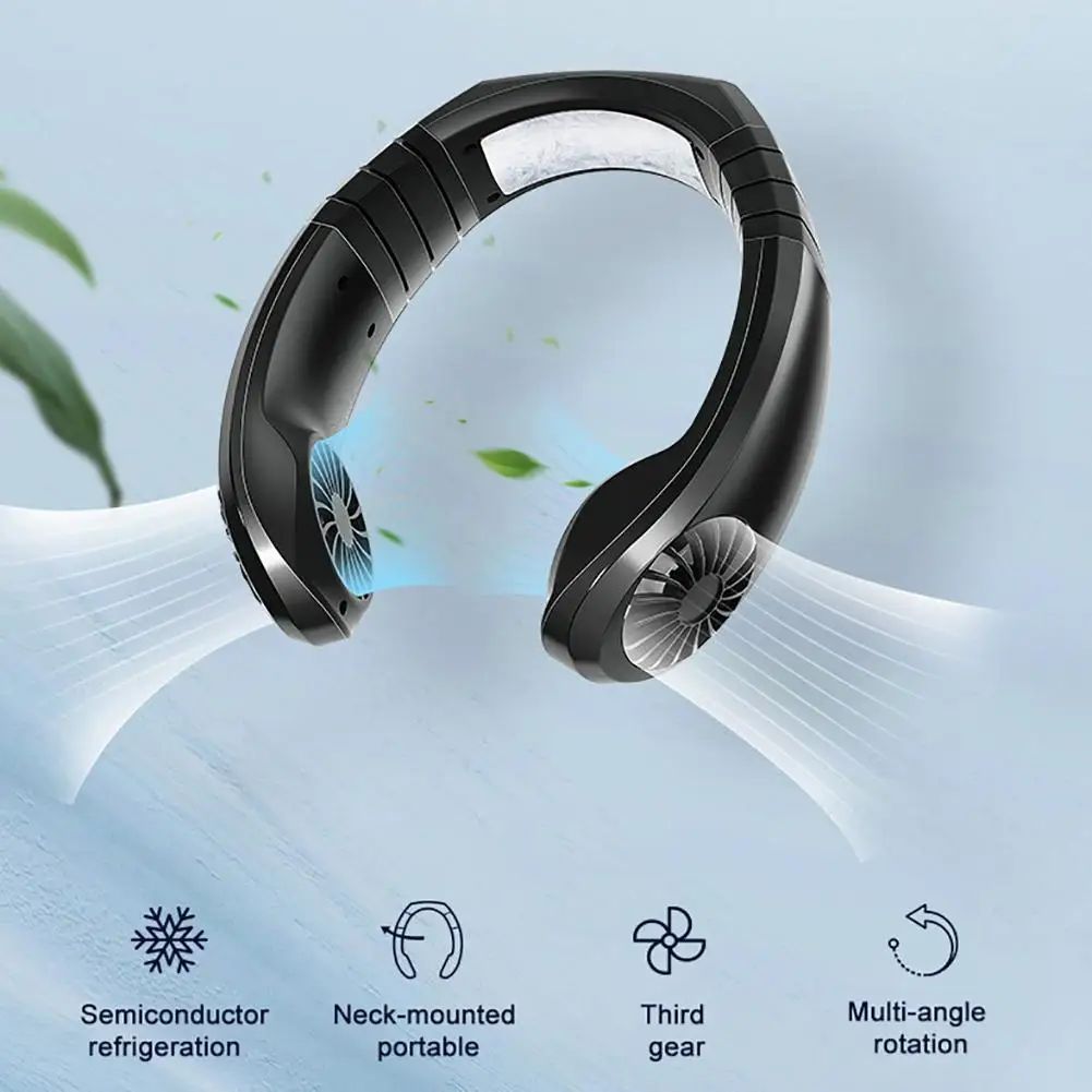 

Summer Earphone handheld Design Mini Portable Mini USB Neck Mounted Air Conditioner Cooler Fan With Rechargeable Battery