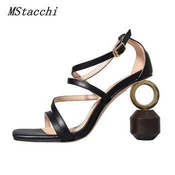 

MStacchi Women Gladiator Sandals Novelty Peep Toe Shaped Heel Shoes Woman Elegant Open Toe Sexy High Heels Shoes Scarpe Donna