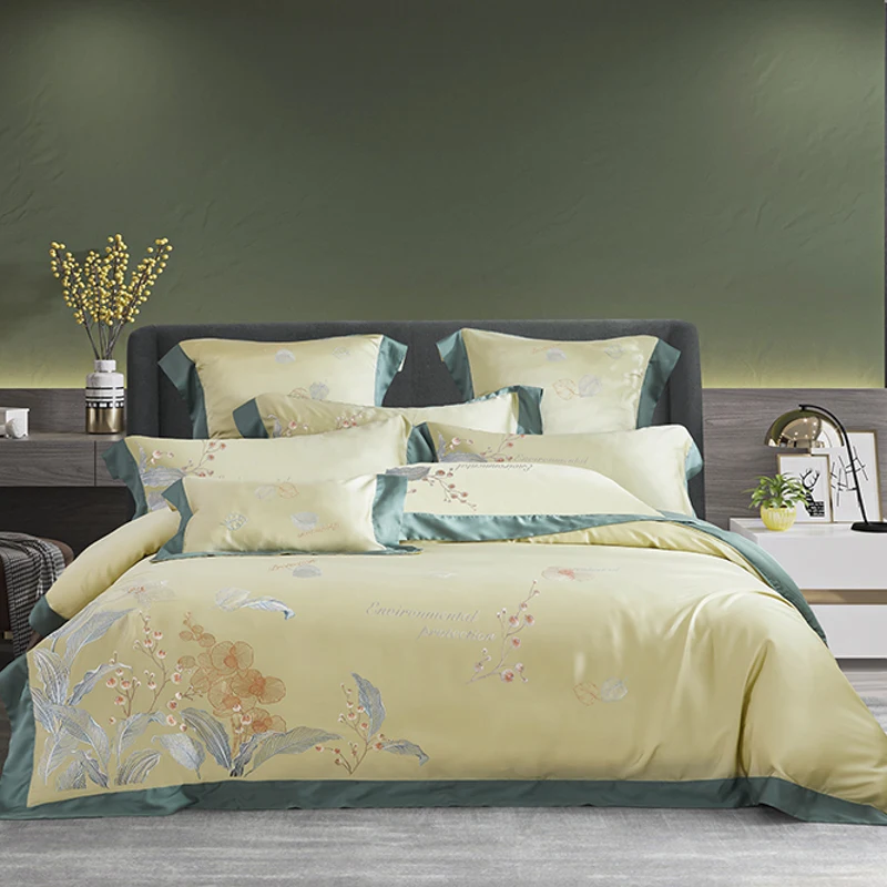 Luxury Embroidery Bedding Set High Density Satin Duvet Cover Set Bed Linen Pillowcases Home