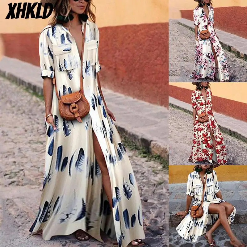 Женское платье в стиле бохо XHKLD элегантное разноцветное винтажное длинное