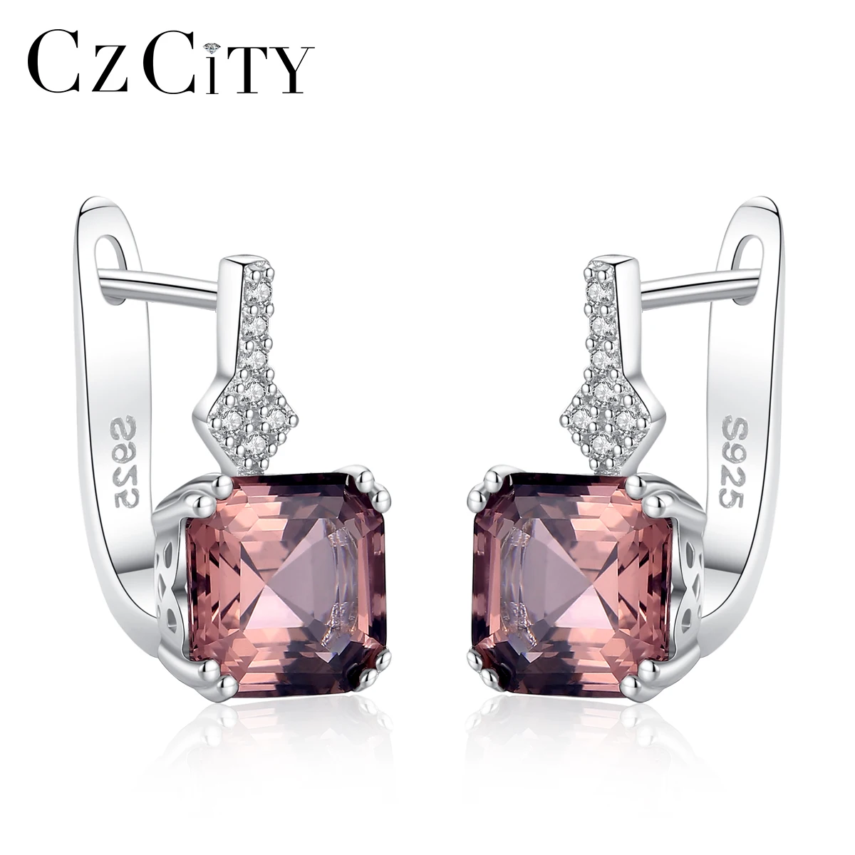 CZCITY новый бренд создан нано дыма/белый Морган драгоценный камень серьги-клипсы