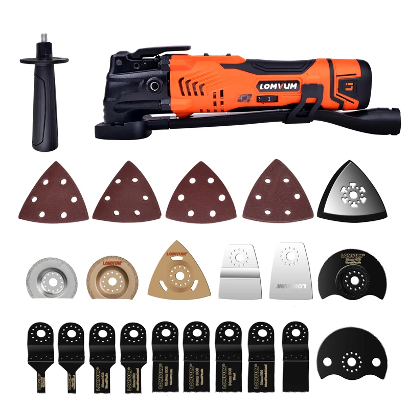 Kaufen LOMVUM 300W Power Erneuerer Cordless Oszillierende Holzbearbeitung Werkzeuge DIY Home Variable Geschwindigkeit Multi Cutter Elektrische Trimmer Klinge