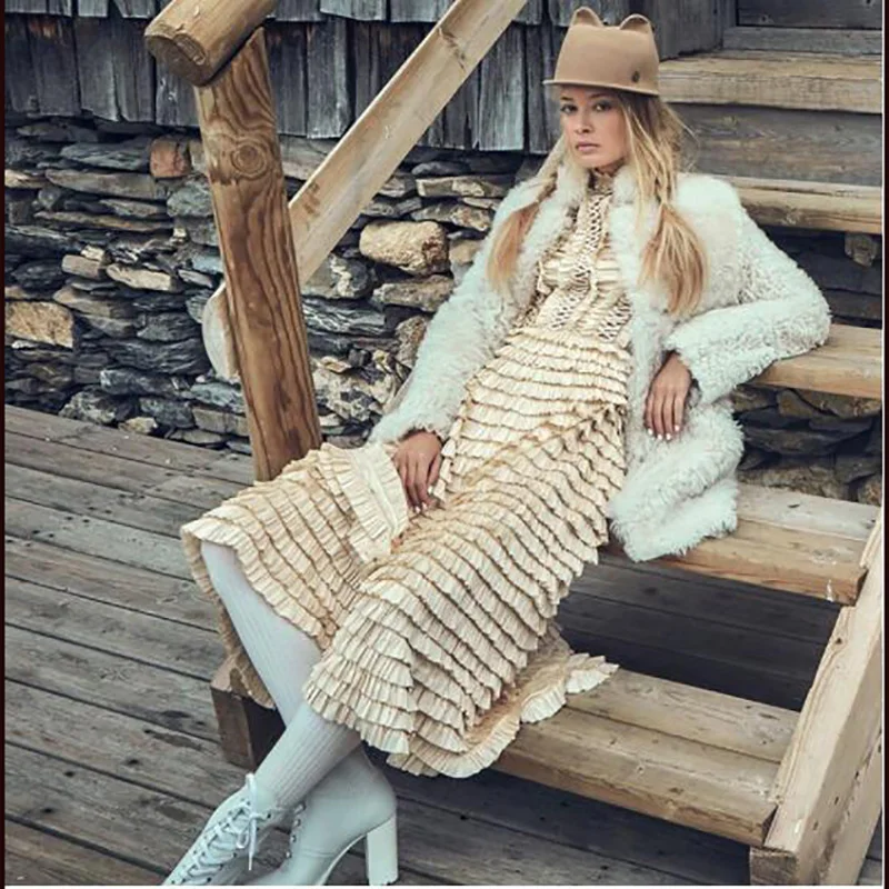 Ladies Spring New Vintage Short Style Twill Colorful Cloud Thick Cross Dressing Waist Dress