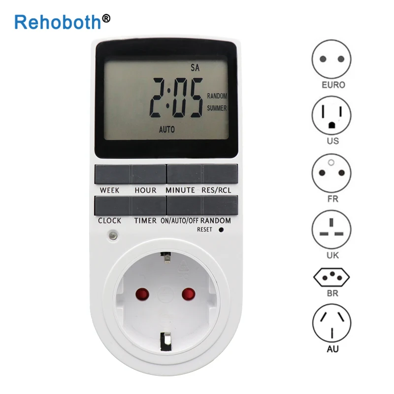 Kitchen Timer Digital Timer Switch EU US FR BR Plug 230V 110V 7 Day 12/24 Hour Programmable Timing