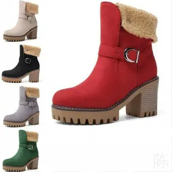 

Outdoor Women Winter Snow Boots Ankle Boots Fleece Lined Warm Shoes Buckle Decor