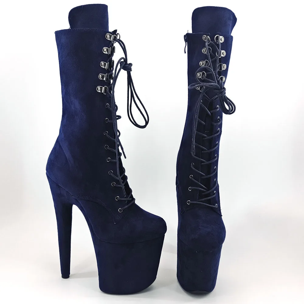 Leecabe/темно-синие замшевые женские босоножки на платформе 20 см/8 дюймов Вечерние туфли на высоком каблуке ботинки для танцев на шесте