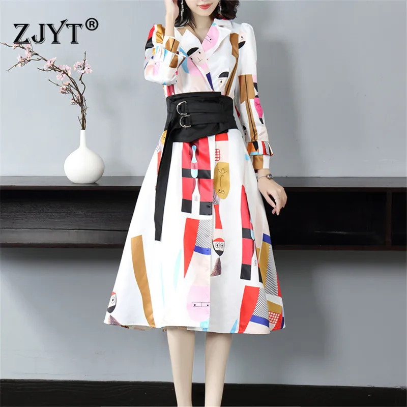 

2019 Autumn Fashion Trench Coat Feminino Full Sleeve Notched Collar Cartoon Pattern Print Long Coats Cute Windbreaker Outerwear