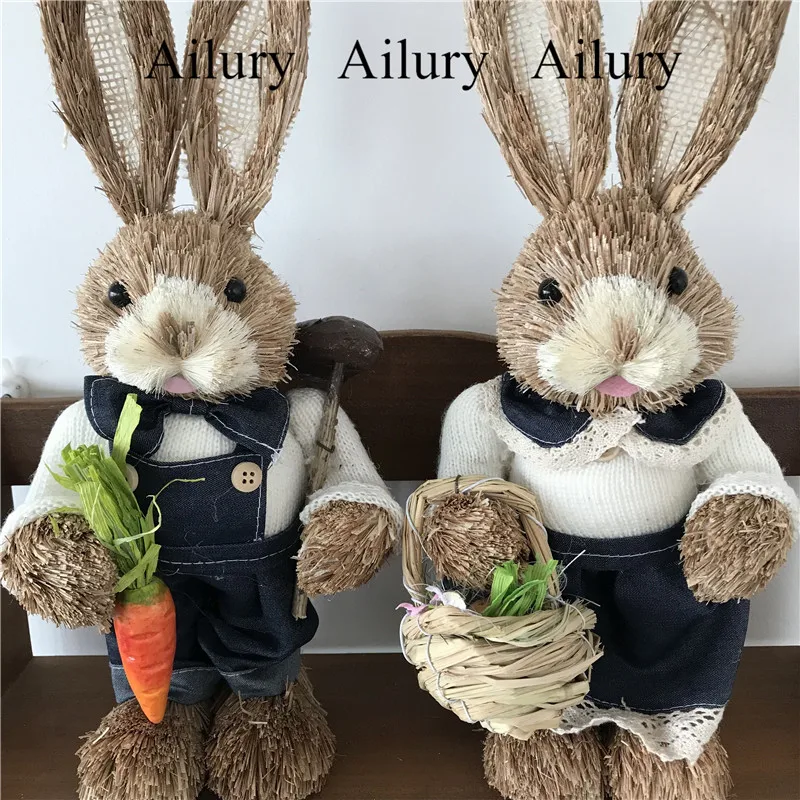 Forest Department Easter Straw Rabbit,Dark Blue Western Cowboy Cute Home Window Decoration Shooting Props Creative Gift,Xmas Dec