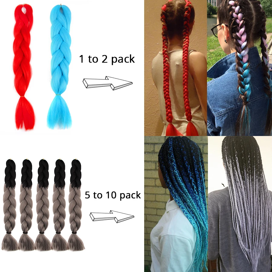 Alileader 24" Jumbo Braids Hair Synthetic Ombre Braiding Hair Extensions For Making Crochet Style 103 Colors Rainbow