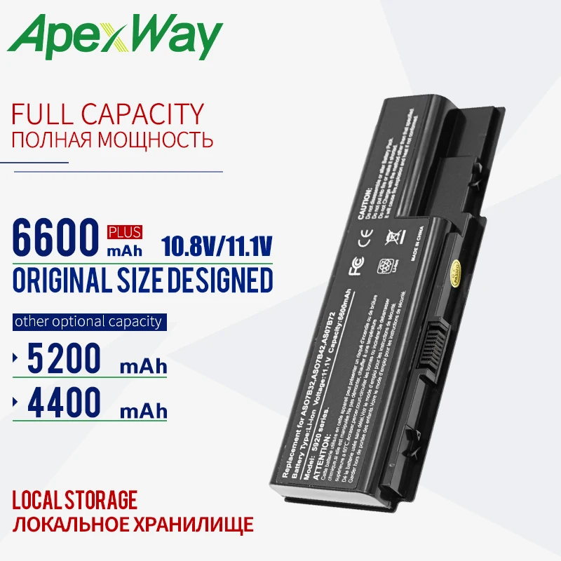 6 ячеек 11,1 В Батарея для acer Aspire AS07B31 AS07B41 AS07B71 5720 5730 5739 5910g 5920 5930G 5935 5942 6530 6920 6930 7220