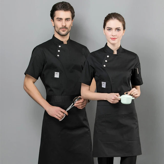 Uniforme de chef azul para hombre y mujer, camisa blanca, de chef, ropa de trabajo para restaurante de cocina, Verano AliExpress Mobile