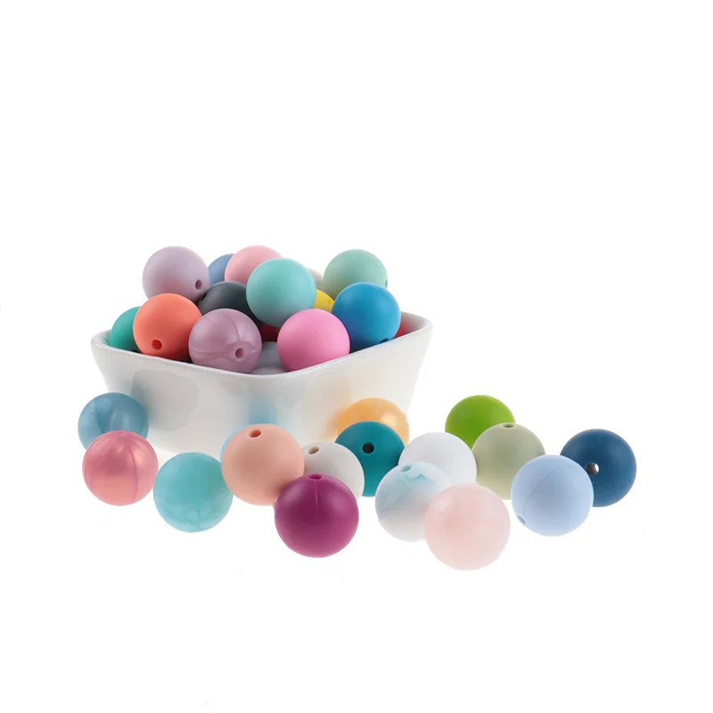 200 개 실리콘 구슬 15mm 라운드 구슬 Teether 치아 젖꼭지 체인 구슬 진주 용품 BPA 무료 실리콘 Teethers