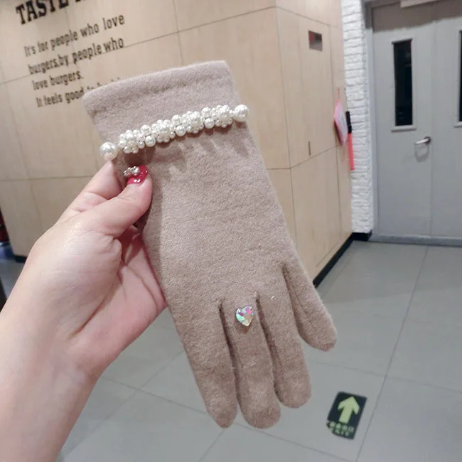 SP& CITY, высокое качество, жемчужные кашемировые зимние перчатки для женщин, для телефона, варежки, сенсорный экран, сохраняющие тепло, перчатки, толстое кольцо, перчатки для женщин
