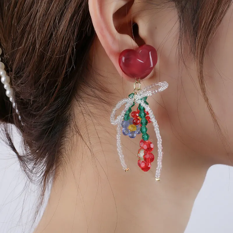 Handmade Crystal Beads Flower Drop Earrings - Image 3