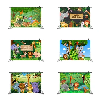 

Safari Zoo Elephant Lion Giraffe Monkey Party Backdrop Baby Shower Kids Birthday Party Decoration Photography Background Props