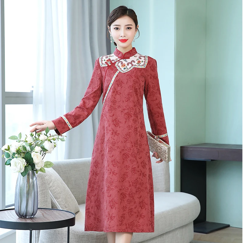 Китайский стиль, длина до колена, женское, улучшенное, cheongsam, женское, китайское свадебное платье невесты, элегантное, с принтом, qipao aodai