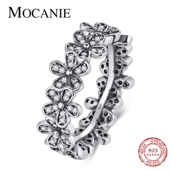 

Mocanie Real 925 Sterling Silver Clear CZ Stone Daisy Meadow Stackable Ring For Women Flowers Finger Rings Wedding Jewelry Gift