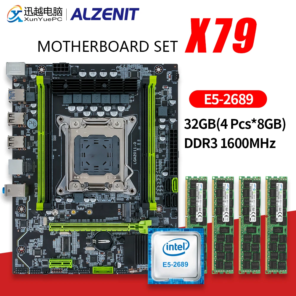 

ALZENIT X79 Motherboard Set X79M-CE3 PLUS With LGA 2011 Combo Xeon E5-2689 CPU 4x8GB = 32GB DDR3 1600MHz Memory PC3 12800 RAM