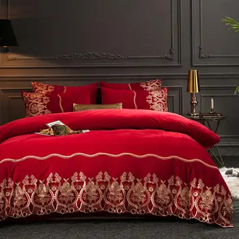 

Fleece fabric Bedding Set Bed red Bedding Lace edge Bed Set Bed Sheet Queen King size bed linen warm Duvet Cover Light and soft