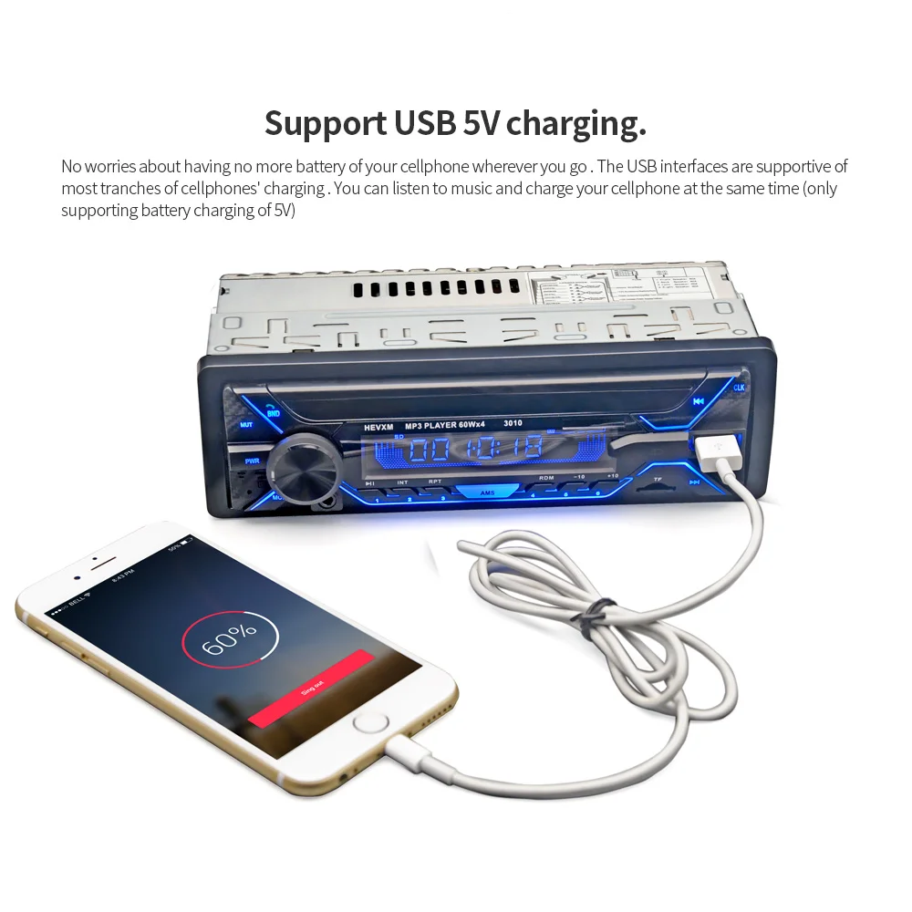 Авторадио 1 Din Автомобильный MP3-плеер Стерео мультимедийный плеер Bluetooth FM пульт дистанционного управления громкой связи звонки USB SD indash цвет