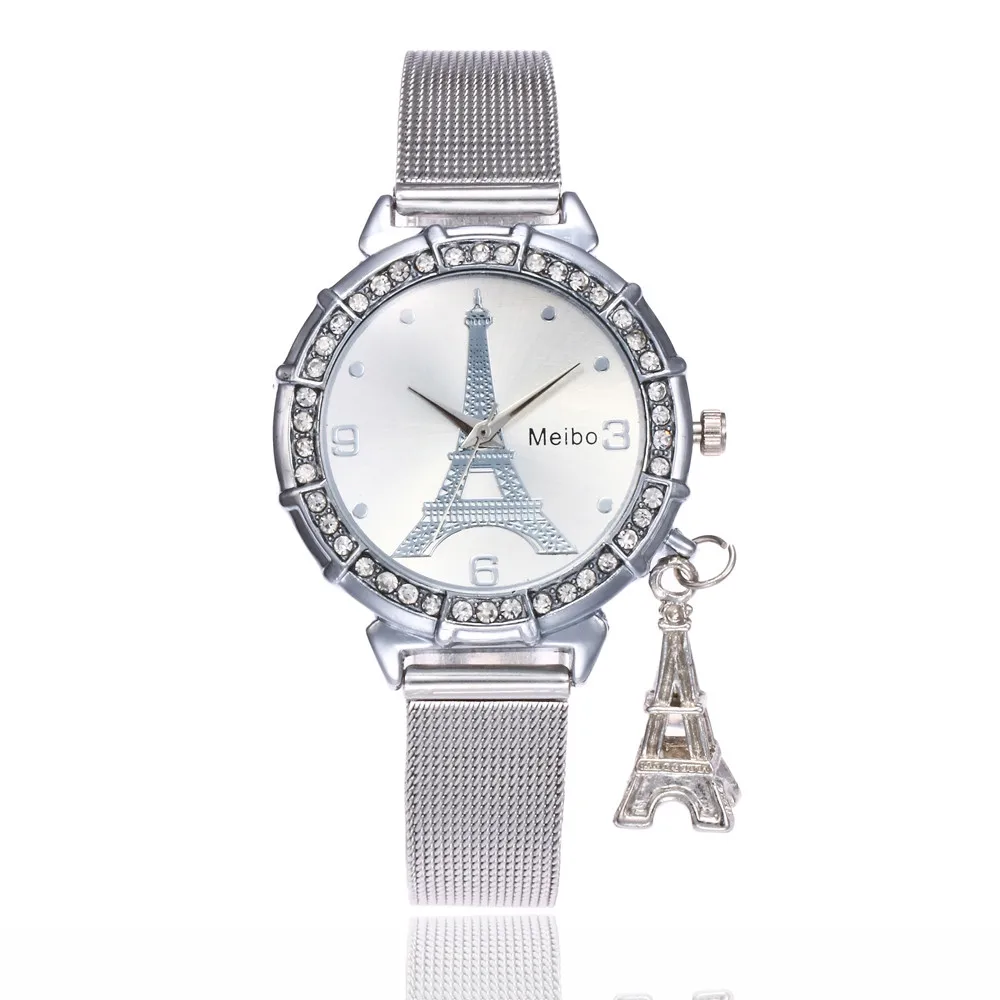 Fast delivery MEIBO Creative Watch Women Eiffel Tower Stainless Steel Quartz Wrist Watch Gift for Friend reloj mujer relogio fe afbeelding