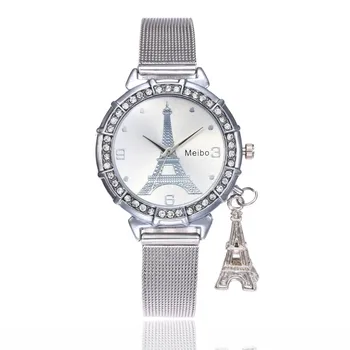 

Fast delivery MEIBO Creative Watch Women Eiffel Tower Stainless Steel Quartz Wrist Watch Gift for Friend reloj mujer relogio fe