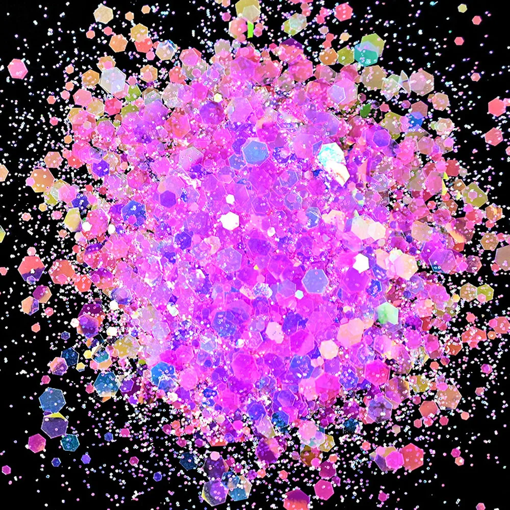 50 gr/beutel Holographische Gemischte Sechseck Form Chunky Nagel Glitter Pailletten Sparkly Flakes Scheiben Maniküre Körper/Auge/Gesicht Glitter PDS # 202 – Detail 19
