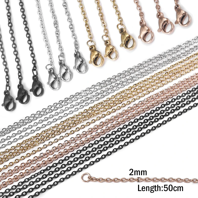 

10pcs 2mm Stainless Steel Link Curb Chain Silver Gold Black With Lobster Clasp Cuban Chain Women Men Necklaces Jewelry Findings