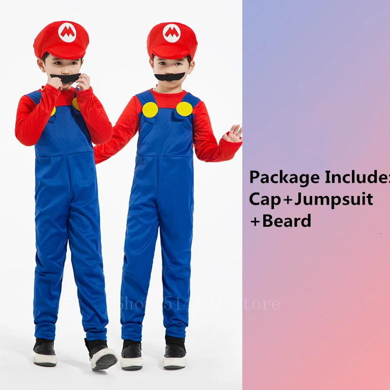 boy set1 Cosply Костюмы Super Mario Bros для взрослых и детей новогодние вечерние Забавный комбинезон водопроводчика вечерние костюмы для выступлений - Цвет: boy set1